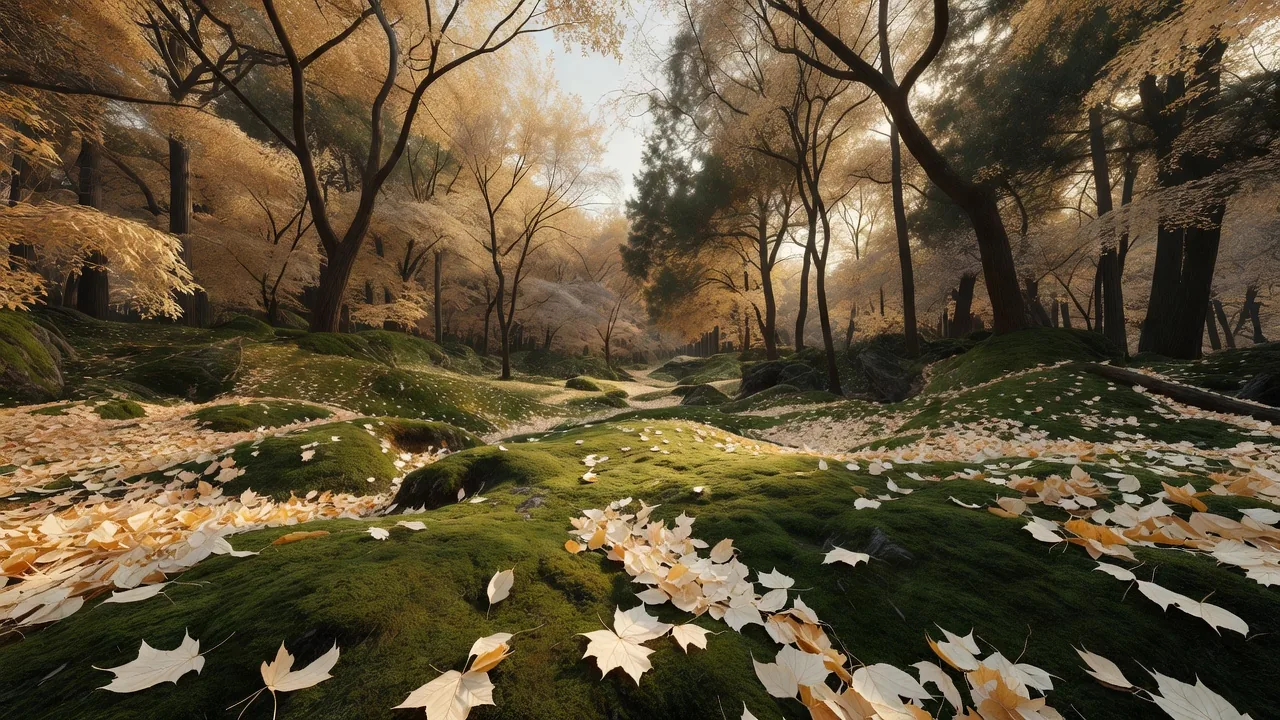 苔の上に落ちた紅葉 Autumn leaves on moss ground