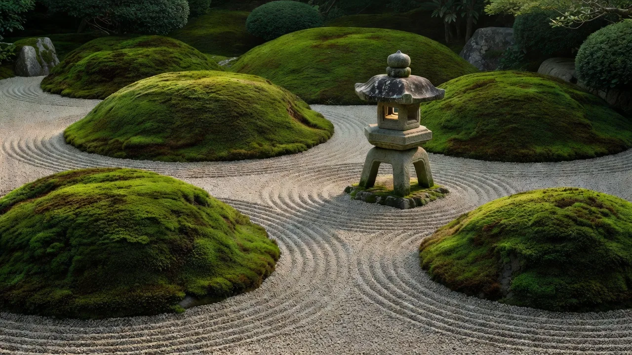 石灯籠と苔の丘 Moss garden mounds with stone lantern