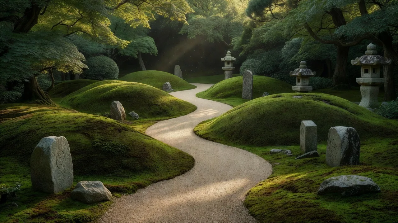 苔庭の石畳 Moss garden stone path