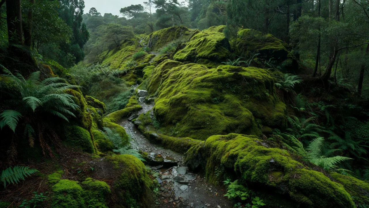 苔むした丘陵の小径 Mossy hillside trail