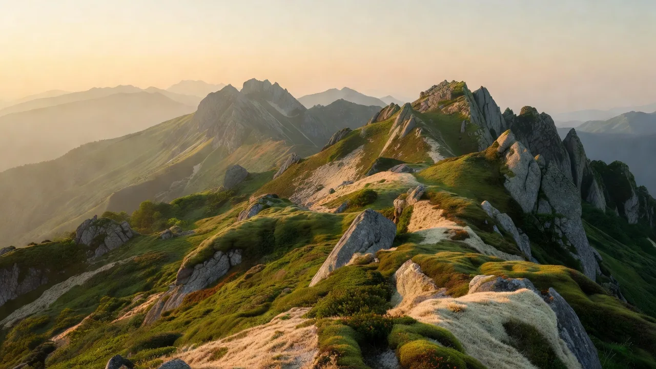 夕焼けに染まる山の尾根 Mountain ridge in sunset glow