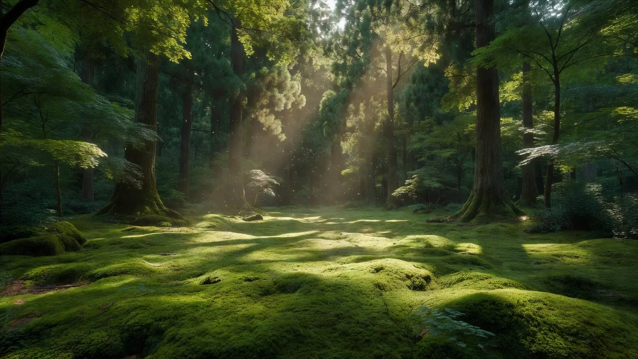 陽だまりの苔の広場 Sunlit moss clearing