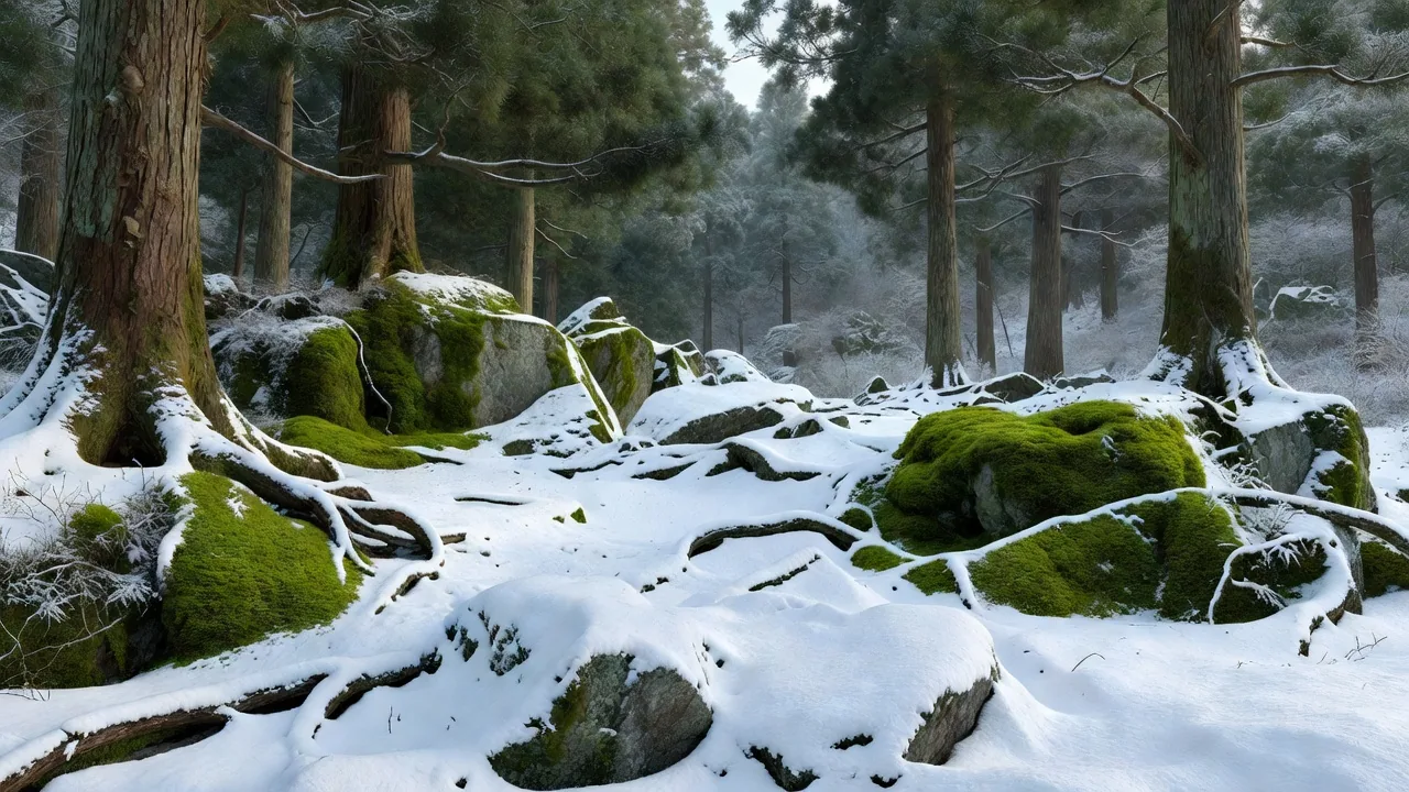 冬 Winter snow over moss forest